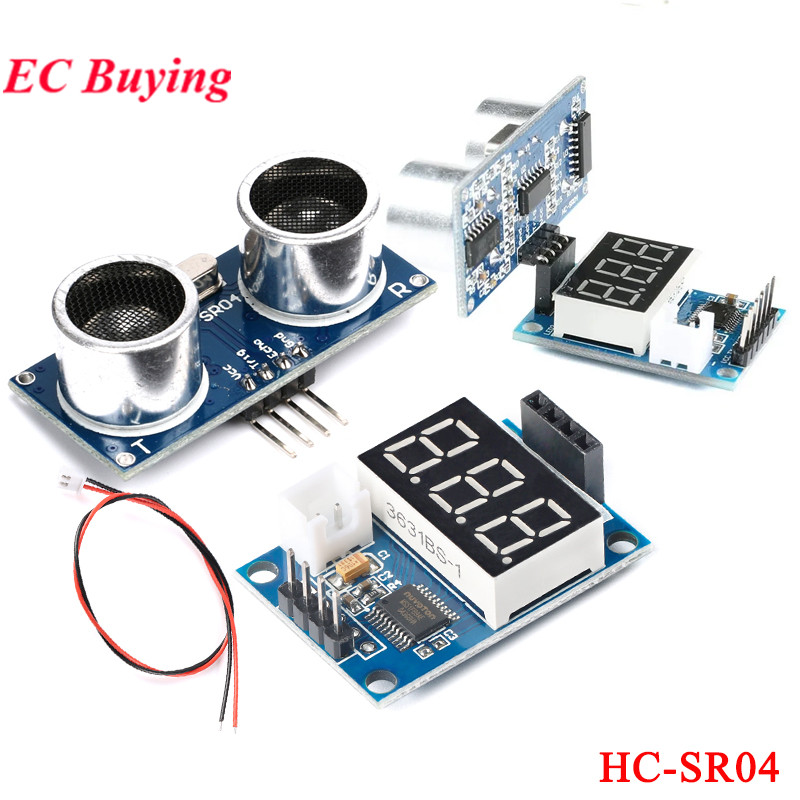 Ultrasonic Sensor Hc - HC-SR04 เซ็นเซอร์วัดระยะทางแบบอัลตราโซนิก โมดูลตรวจจับระยะทาง พร้อมจอแสดงผล LED ดิจิตอล