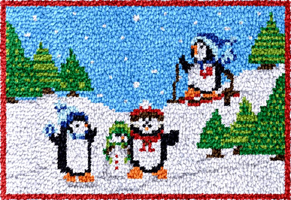 Diy Electronics Art - Penguins Latch Hook Rug ชุดพิมพ์ผ้าใบ DIY